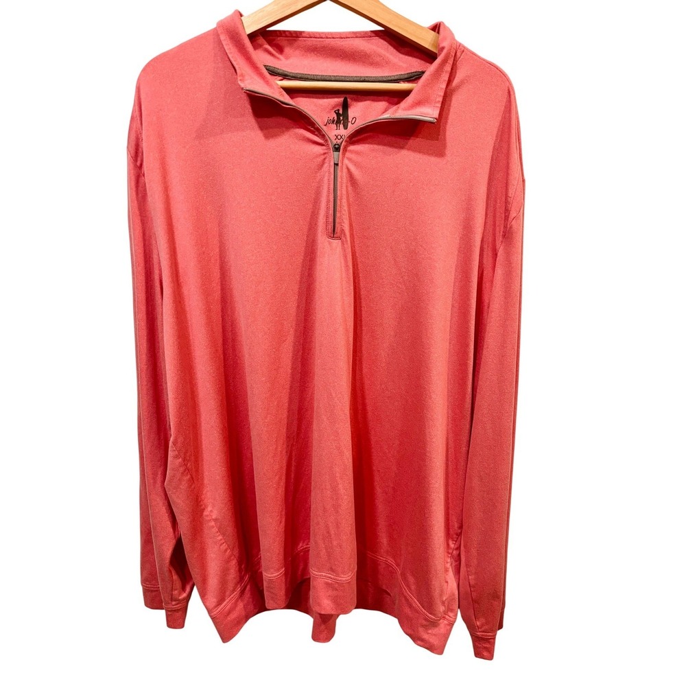 Johnnie-O Mens XXL Quarter Zip Pullover Coral Pink Heather Long Sleeve Golf Top - Picture 2 of 8